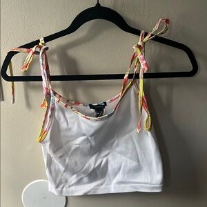 Forever 21 White Pink Sleeveless Crop Tank Top